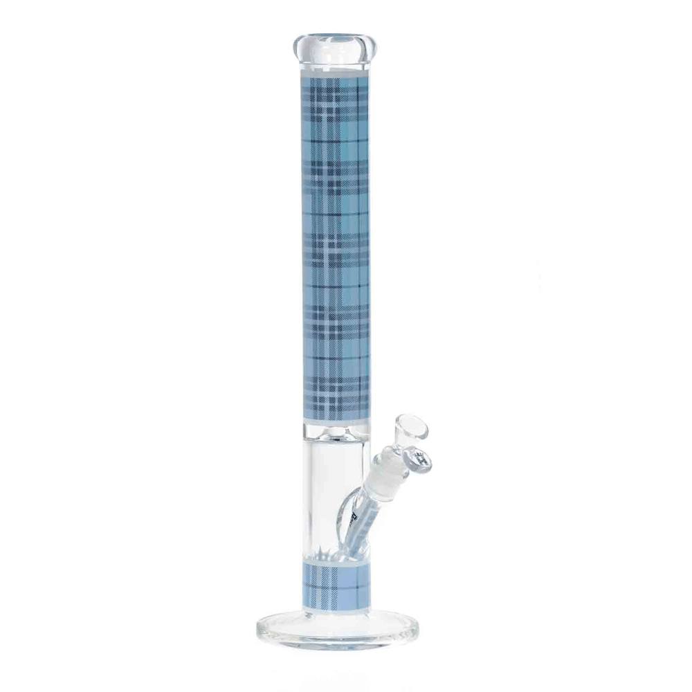 18” H165 Blue - Tartan Straight Tube (5mm) Hoss Glass Bongs Canada
